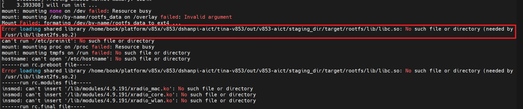 libc.so: No such file or directory (needed by /usr/lib/libext2fs.so.2 ...